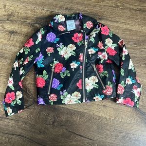 Disney Store Rapunzel Tangled Faux Leather Jacket Size 3 Flowers Black Moto